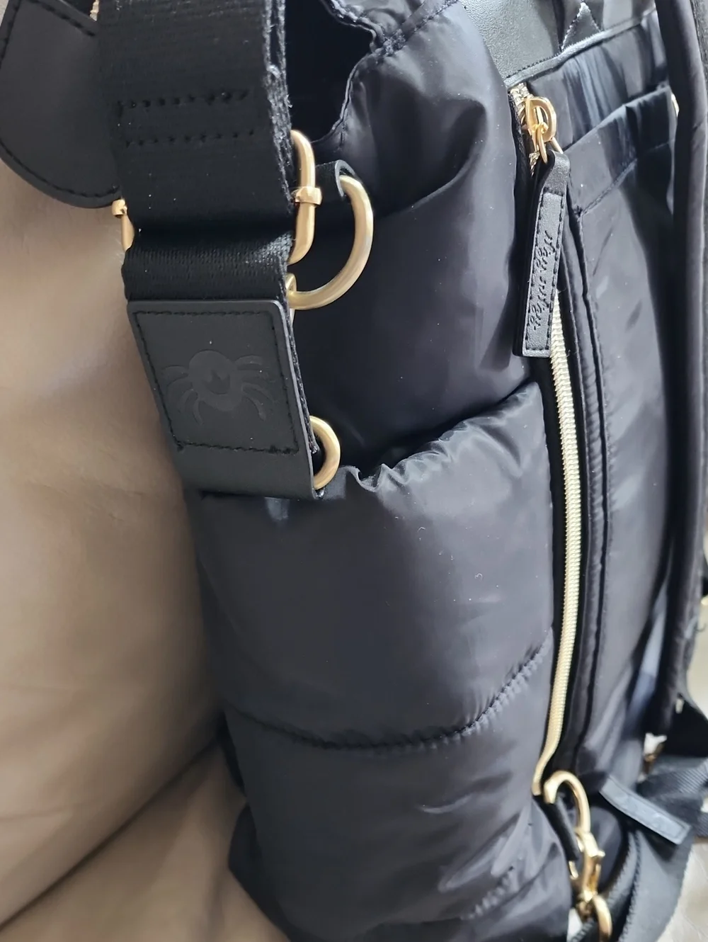 Itzy Ritzy Black Quilted Diaper Tote Bag with Gold Hardware Preowned